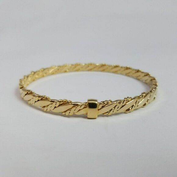 Vintage Gold Tone Bangle Bracelet, Flat Spiral Twist Design, Stacking Unsigned - Picture 3 of 7